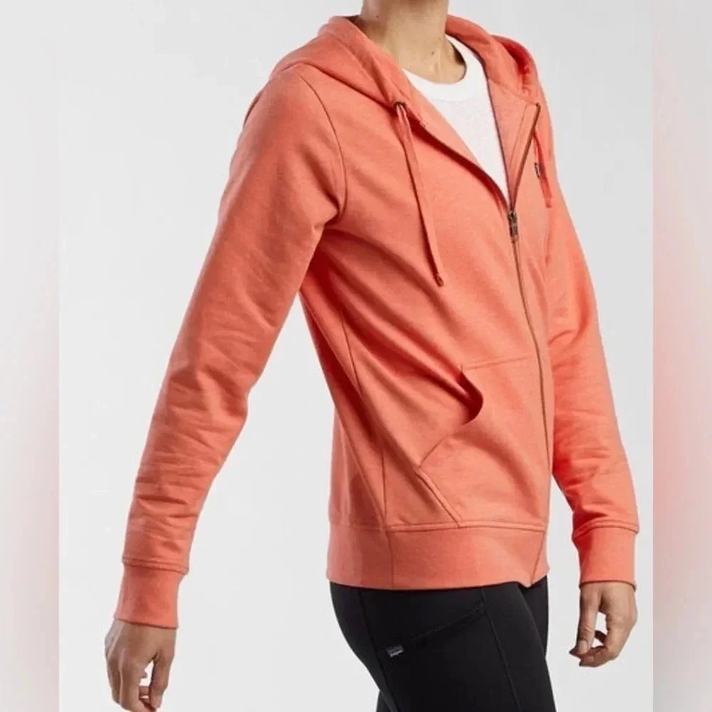 Eddie Bauer Women's 100% Cotton Full Zip Coral Hoodie Snap Sleeve Garters S EUC